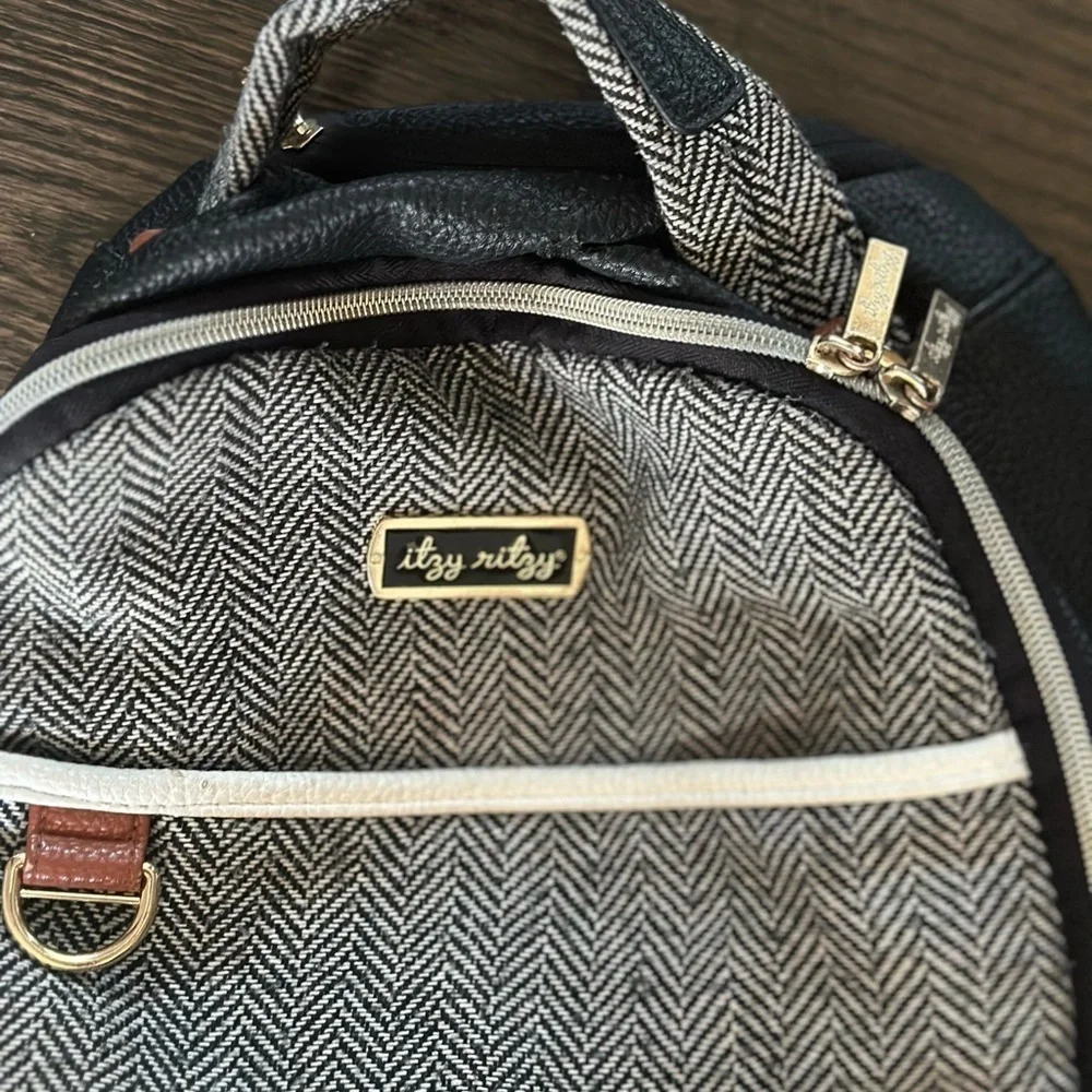Itzy Ritzy Brown and White Baby Diaper Bag with Leather Accents
